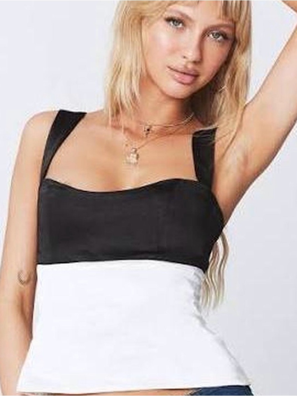 Princess Polly black and white satin square neck chantell top